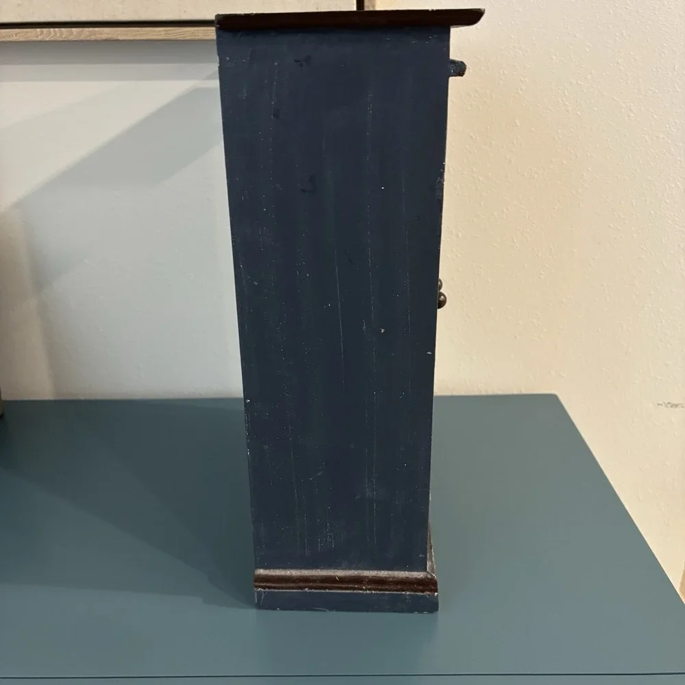 Blue Floral Painted Wood Cabinet Double Door 2 Shelves w Magnet Latch 14x10x5''